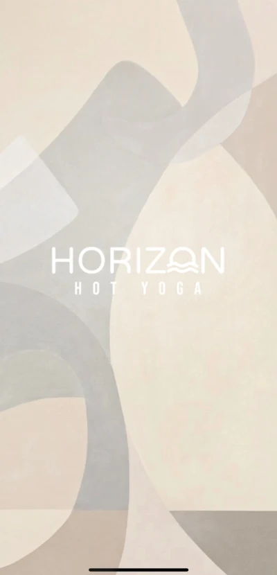 The Horizon Hot Yoga app opening screen with the studio wordmark